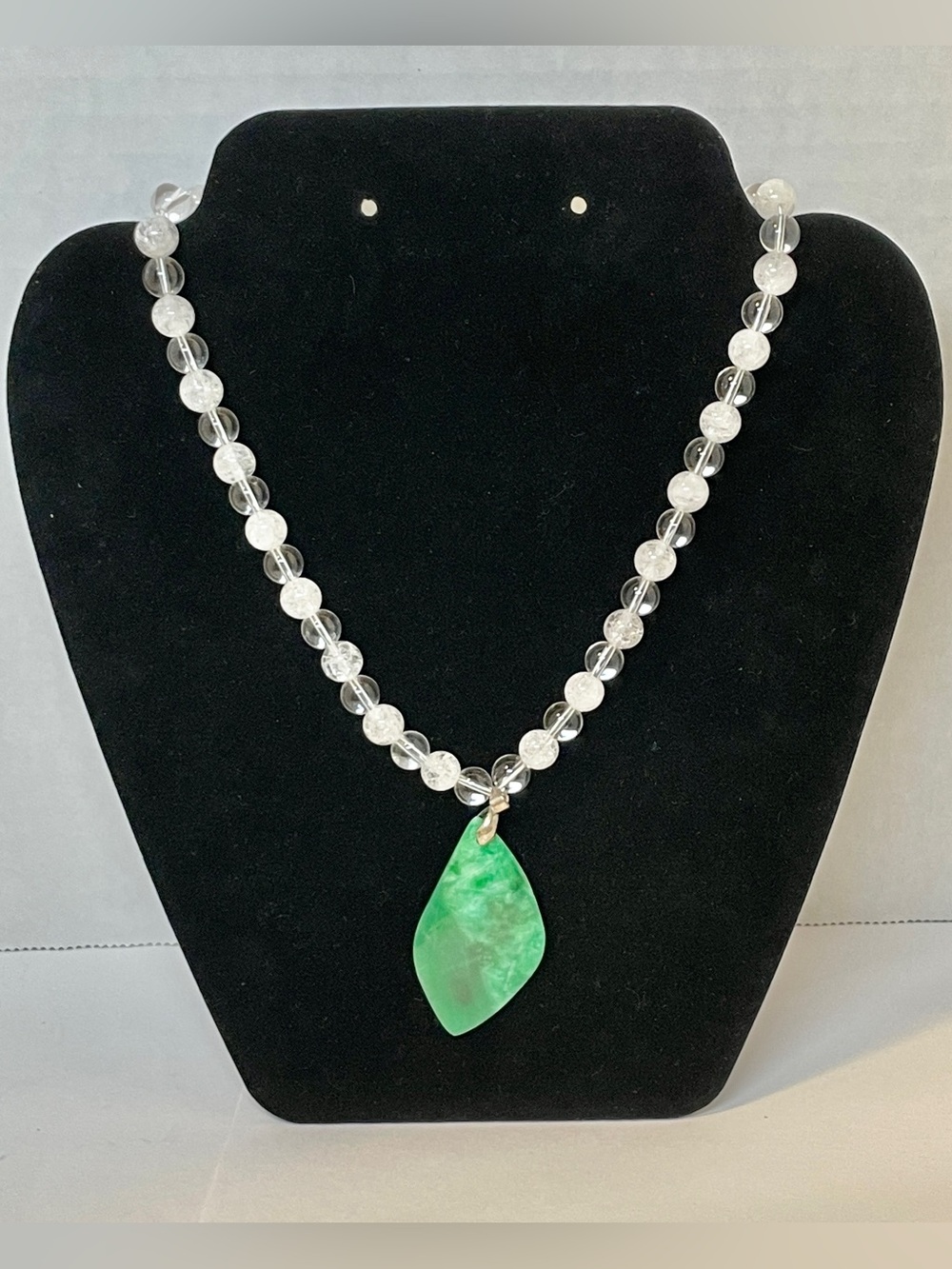 Quartz gemstone Necklace Drop Malachite Pendant HealingStrength Stone 18KGP 18”